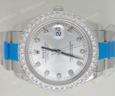 New Rolex Datejust II 41mm Silver Face with Diamond Bezel